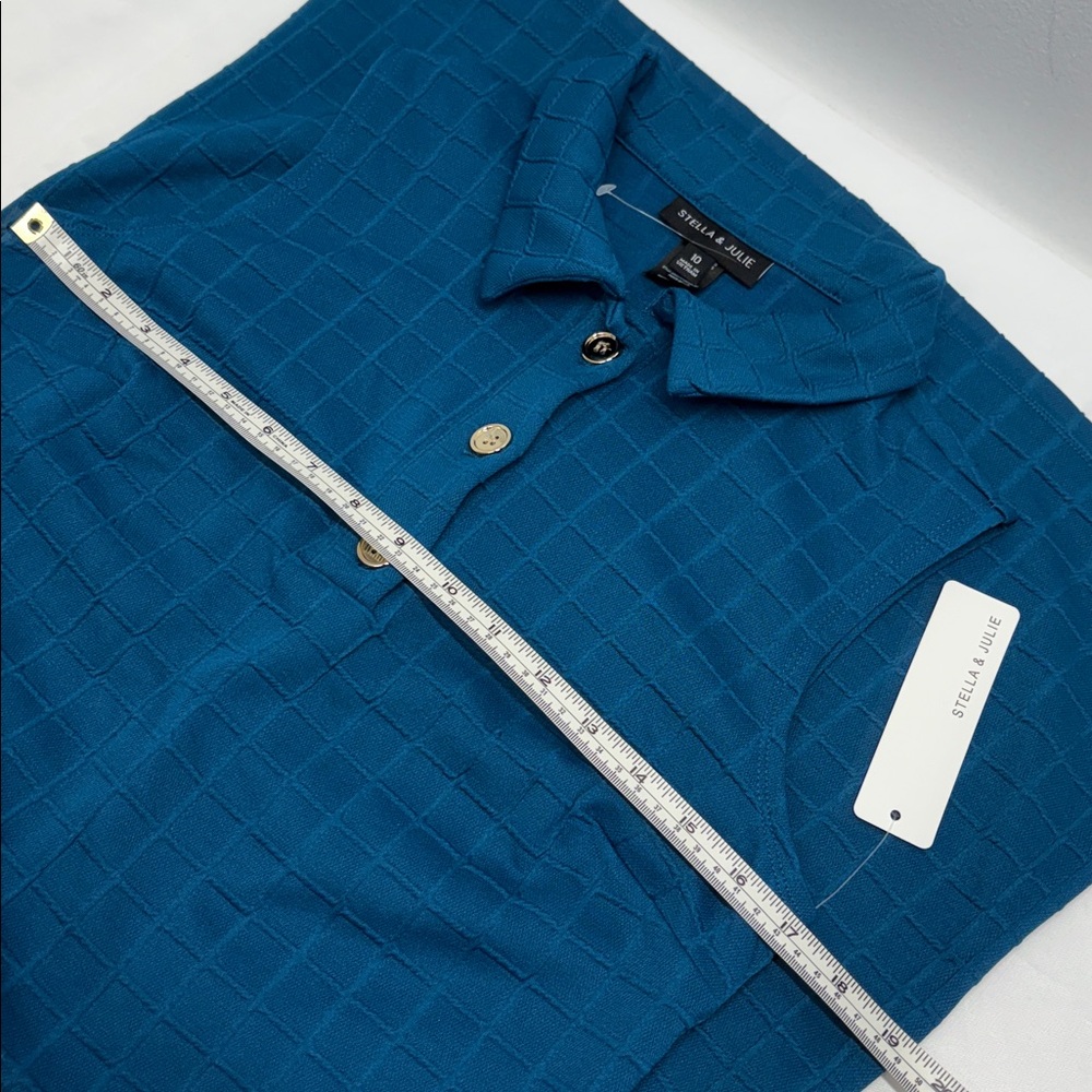 New Stella & Julie Sleeveless teal Blue Textured lapel collar Dress Sz 10 casual - Picture 7 of 8